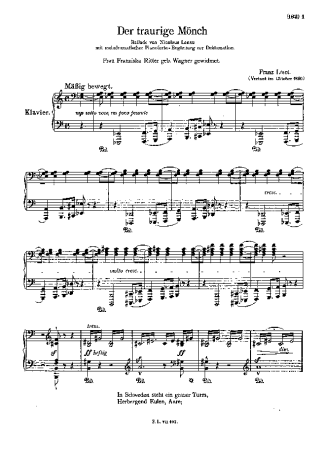 Franz Liszt Der Traurige Mönch S.348 score for Piano