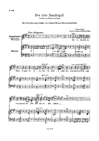 Franz Liszt Die Tote Nachtigall S.291 score for Piano