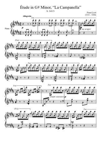 Franz Liszt Estudo Em G#m La Campenella score for Piano