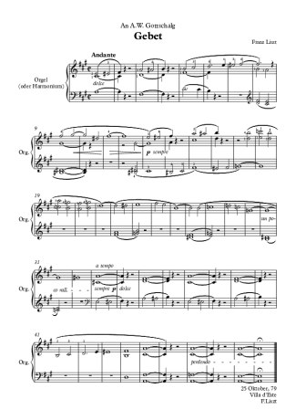 Franz Liszt Gebet S.265 score for Piano