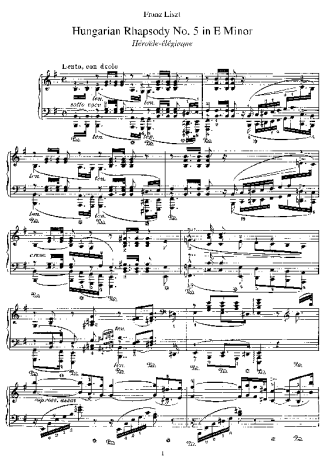 Franz Liszt Hungarian Rhapsody No.05 score for Piano