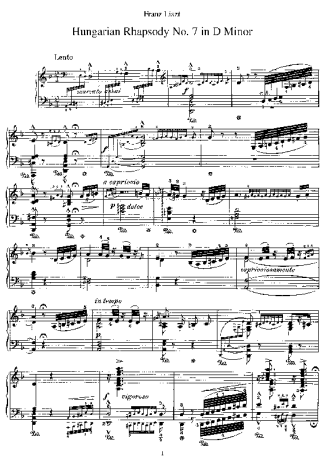Franz Liszt Hungarian Rhapsody No.07 score for Piano