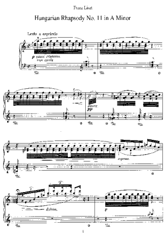 Franz Liszt Hungarian Rhapsody No.11 score for Piano