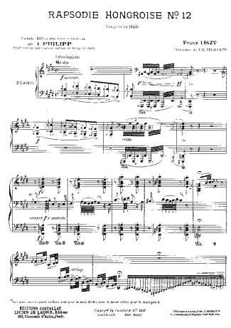 Franz Liszt Hungarian Rhapsody No.12 score for Piano