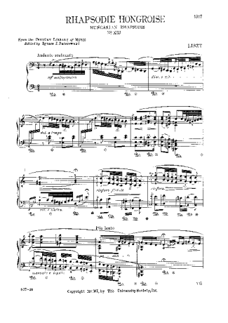 Franz Liszt Hungarian Rhapsody No.13 score for Piano