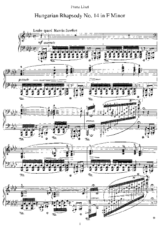 Franz Liszt Hungarian Rhapsody No.14, S.244 No 14 score for Piano
