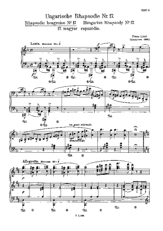 Franz Liszt Hungarian Rhapsody No.17 score for Piano