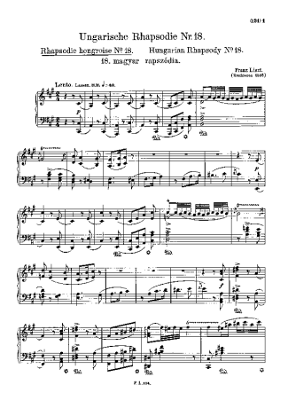 Franz Liszt Hungarian Rhapsody No.18 score for Piano