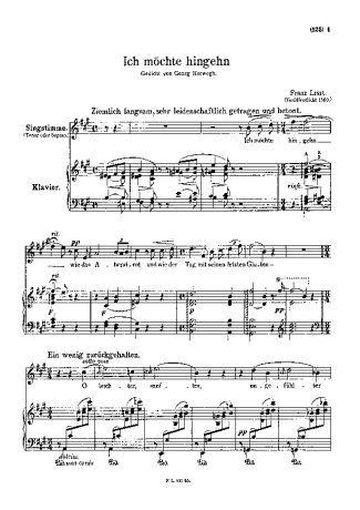 Franz Liszt Ich Möchte Hingehn S.296 score for Piano
