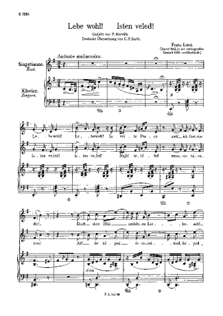 Franz Liszt Isten Veled S.299 score for Piano