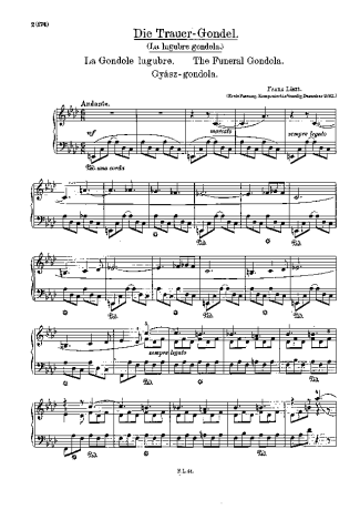 Franz Liszt La Lugubre Gondola S.200 score for Piano
