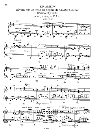 Franz Liszt Les Adieux S.409 score for Piano