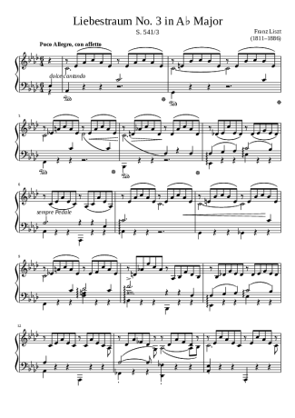 Franz Liszt Liebestraum No 3 score for Piano