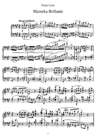 Franz Liszt Mazurka Brillante score for Piano