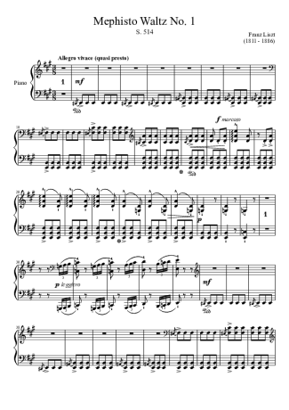 Franz Liszt Mephisto Waltz No 1 score for Piano