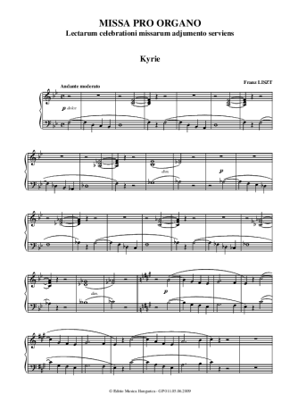 Franz Liszt Missa Pro Organo Lectarum Celebrationi Missarum Adjumento Inserviens S.264 score for Piano