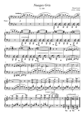 Franz Liszt Nuages Gris score for Piano