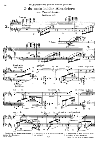 Franz Liszt O Du Mein Holder Abendstern S.444 score for Piano