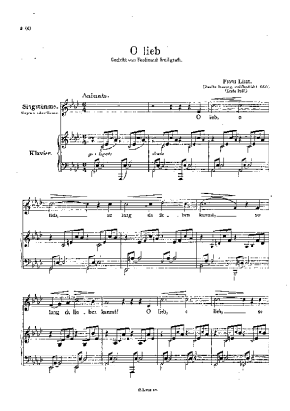 Franz Liszt O Lieb So Lang Du Lieben Kannst S.298 score for Piano