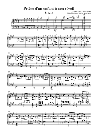 Franz Liszt Prière D Un Enfant À Son Réveil S.171c score for Piano