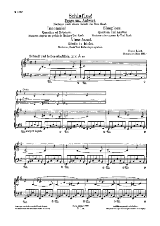 Franz Liszt Schlaflos Frage Und Antwort S.203 score for Piano