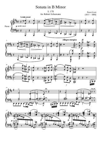 Franz Liszt Sonata in B Minor S. 178 score for Piano