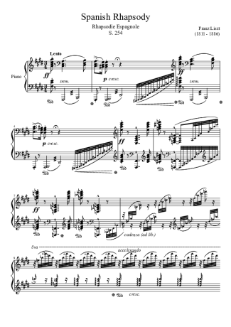 Franz Liszt Spanish Rhapsody S. 254 score for Piano