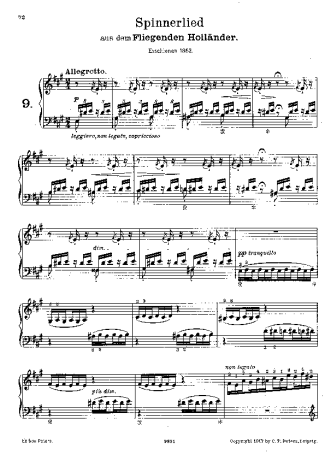 Franz Liszt Spinnerlied Aus Dem Fliegenden Holländer S.440 score for Piano