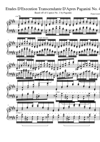 Franz Liszt Study Based off of Caprice No 1 by Paganini score for Piano