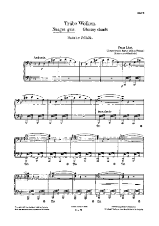 Franz Liszt Trübe Wolken S.199 score for Piano