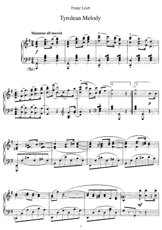 Franz Liszt Tyrolean Melody S.385a score for Piano