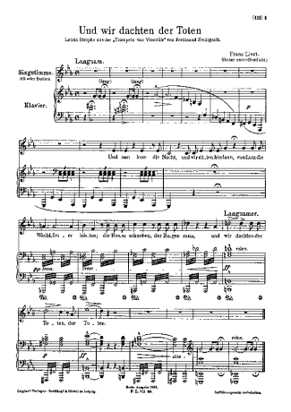 Franz Liszt Und Wir Dachten Der Toten S.338 score for Piano