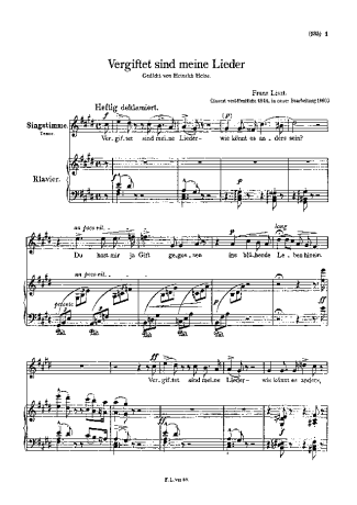 Franz Liszt Vergiftet Sind Meine Lieder S.289 score for Piano
