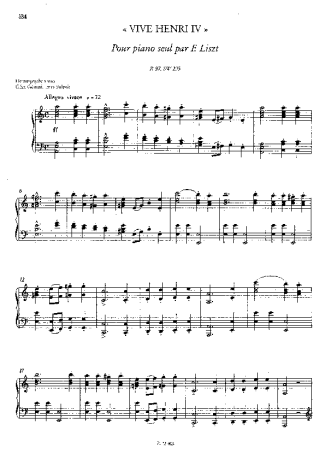 Franz Liszt Vive Henri IV S.239 score for Piano