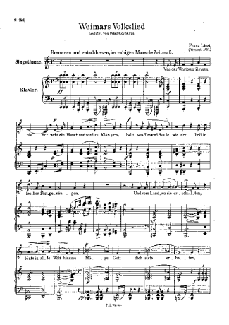 Franz Liszt Weimars Volkslied S.313 score for Piano