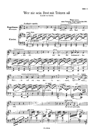 Franz Liszt Wer Nie Sein Brot Mit Tränen Aß S.297 score for Piano