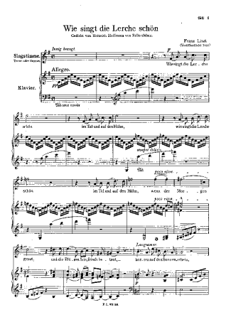Franz Liszt Wie Singt Die Lerche Schön S.312 score for Piano