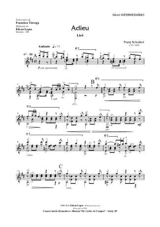 Franz Schubert Adieu (lied) score for Acoustic Guitar
