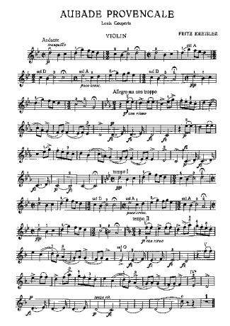 Fritz Kreisler Aubade Provencale score for Violin
