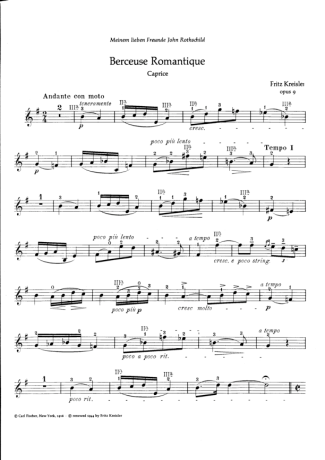 Fritz Kreisler Berceuse Romantique Op 9 score for Violin