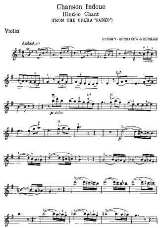 Fritz Kreisler Chanson Indoue score for Violin