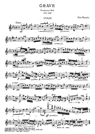 Fritz Kreisler Grave score for Violin