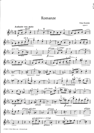 Fritz Kreisler Romanze Op 4 score for Violin