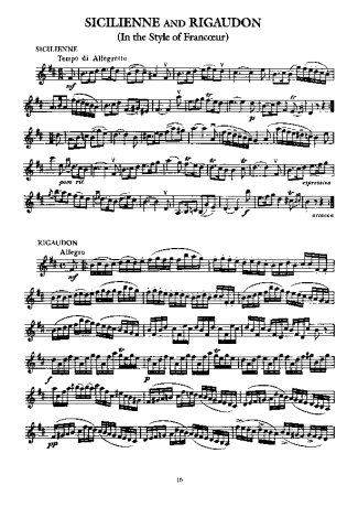 Fritz Kreisler Sicilienne and Rigaudon score for Violin