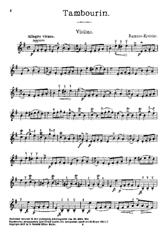 Fritz Kreisler Tambourin score for Violin
