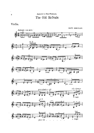 Fritz Kreisler The Old Refrain score for Violin
