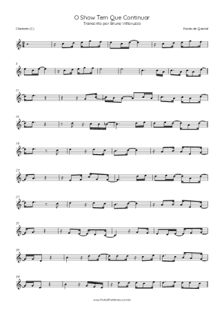 Fundo de Quintal O Show Tem Que Continuar score for Clarinet (C)