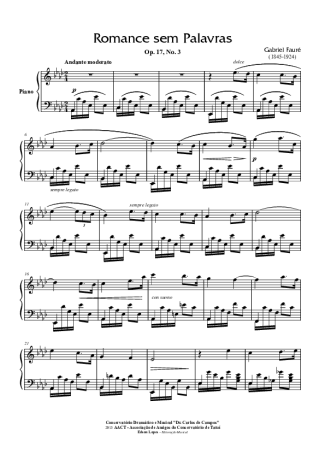 Gabriel Faure Romance Sem Palavras Op. 17 Nr 3 score for Piano