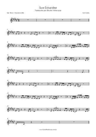 Gal Costa Sua Estupidez score for Tenor Saxophone Soprano (Bb)