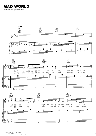 Gary Jules Mad World score for Piano